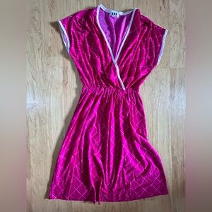 Vintage Retro Pink Plaid Dress with White Accents Fits like Large